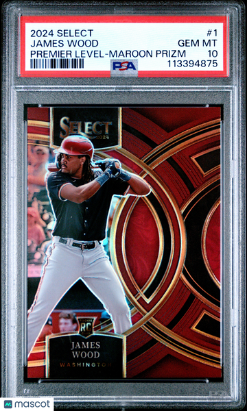 2024 Panini Select Premier Level James Wood #1 Maroon Prizm PSA 10