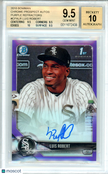 2018 Bowman Chrome Prospect Autographs Purple Refractors Luis Robert #CPALR BGS 9.5 Auto 10