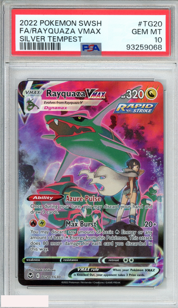 2022 POKEMON SWORD SHIELD SILVER TEMPEST FA RAYQUAZA VMAX #TG20 PSA 10 GEM MT