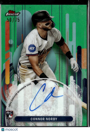 Connor Norby 2025 Topps Finest RC Auto Green Refractor /75 Miami Marlins