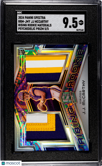2024 Panini Spectra JJ Mccarthy #RRM-JMY Rising Rookie Mat. Psychedelic Prizm /5 SGC 9.5