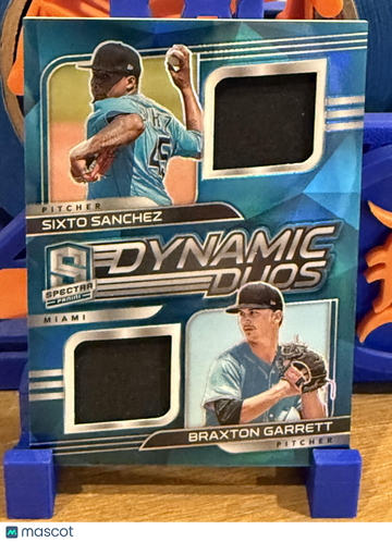 2021 Panini Spectra Braxton Garrett / Sixto Sanchez MEM, SN50 #DD-SG Dynamic Duos Materials Neon Blue SN MEM
