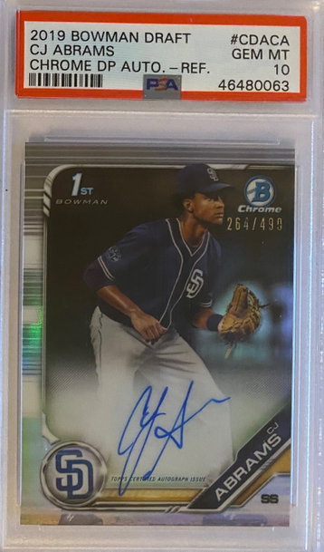 C.J. ABRAMS 2019 Bowman Draft 1st Chrome Refractors SP RC 264/499! PSA 10! Pop 3! LOW POP!!!