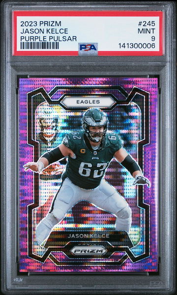 2023 Panini Prizm Purple Pulsar Jason Kelce #245 PSA 9