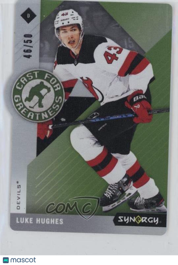 2023-24 Upper Deck Synergy - Cast for Greatness - Green Achieveme Luke Hughes #CG-35 Green Achievement Rookie 46/50