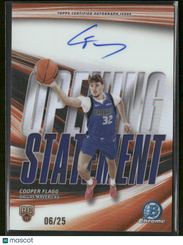 2025-26 Bowman Basketball Opening Statement Cooper Flagg #OS-CF Orange Refractor /25 RC Rookie Auto Topps