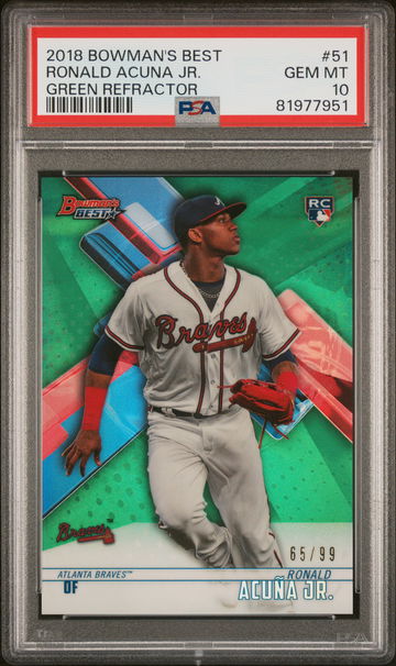 2018 Topps Bowman's Best Green Refractor Ronald Acuna Jr. #51 RC /99 PSA 10