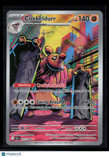 2025 Scarlet & Violet Black Bolt Conkeldurr Holo Secret Rare #127/86