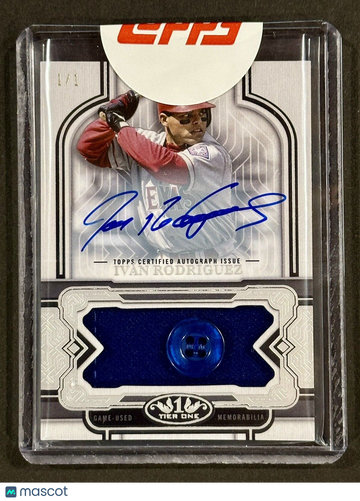 2023 Topps Tier One IVAN RODRIGUEZ Auto GU Jersey Button 1/1 Rangers HOF PUDGE!