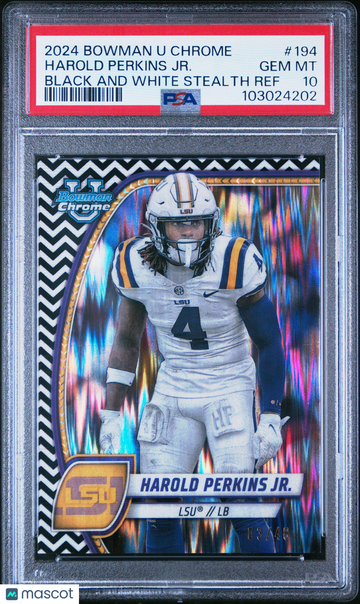 2024 Bowman University Chrome Harold Perkins Jr. #194 Black And White Stealth Ref PSA 10