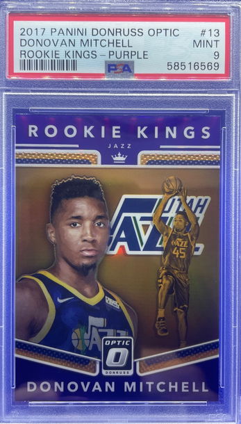 2017-18 Donruss Optic Holo Donovan Mitchell Rookie Kings Purple Prizm PSA 9 Mint