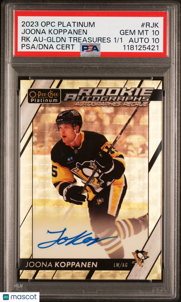 2023 Upper Deck O-Pee-Chee Platinum Rookie Autographs Joona Koppanen #RJK RK Gldn Treasures /1 PSA 10 Auto 10