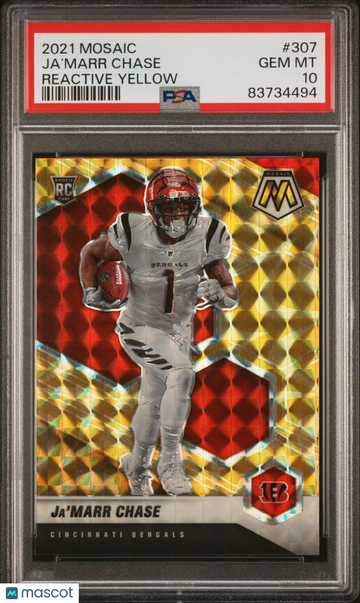2021 Panini Mosaic Ja’Marr Chase #307 Reactive Yellow Rookie PSA 10