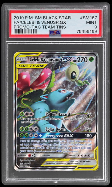 2019 Pokemon Sun And Moon Black Star Tag Team Tins Promo Celebi/venusaur Gx PSA 9