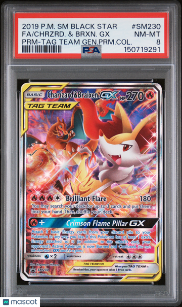 2019 Pokemon SM Black Star Promo Chrzrd. & Brxn. GX PRM-TAG Team Gen.PRM.Col. Fa PSA 8 #SM230