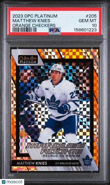 2023-24 O-Pee-Chee Platinum Matthew Knies #205 Orange Checkers /25 Rookie PSA 10