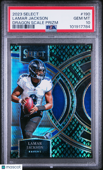 2023 Panini Select Lamar Jackson #190 Dragon Scale Prizm /70 PSA 10