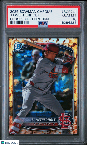 2025 Bowman Chrome Prospects JJ Wetherholt #BCP241 Popcorn PSA 10