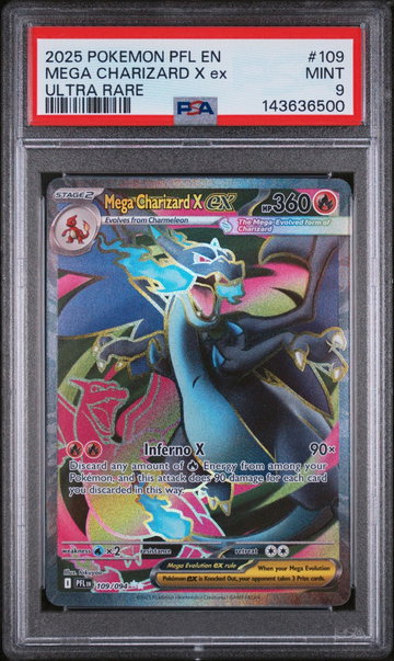 2025 Pokemon Mega Evolution Phantasmal Flames Ultra Rare Mega Charizard X Ex #109 PSA 9