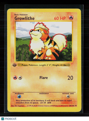 1999 Base Set Growlithe Uncommon 1st Edition #28/102