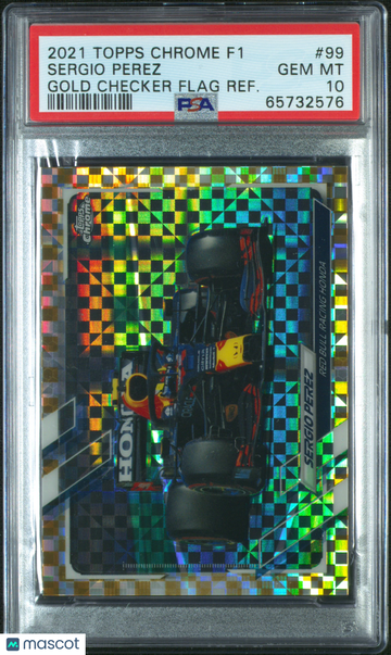 2021 Topps Chrome Formula 1 Sergio Perez #99 Gold Checker Flag Refractor PSA 10