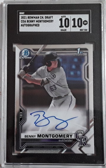 2021 Bowman Draft Chrome Autograph Benny Montgomery SGC 10 , 10 Auto