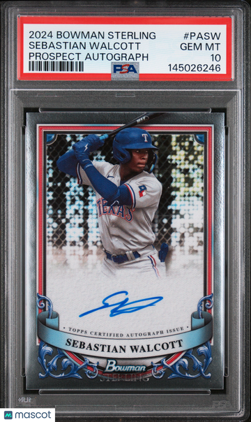 2024 Bowman Sterling Sebastian Walcott #PASW Prospect Autographs Autograph Parallel/Variety Rookie Insert PSA 10 Topps