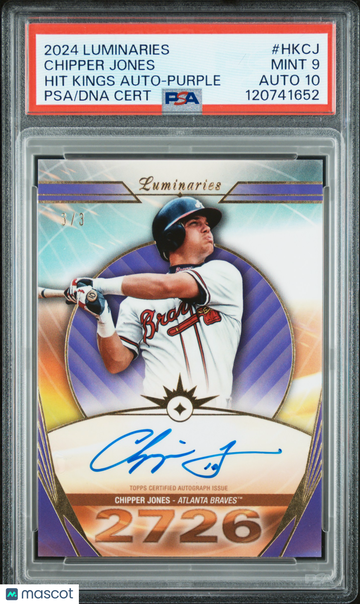 2024 Topps Luminaries Hit Kings Autographs Chipper Jones #HKCJ Purple /3 PSA 9 Auto 10