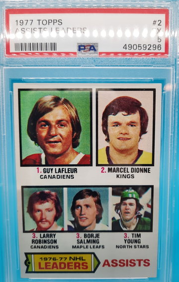 1977 TOPPS HOCKEY #2 ASSIST LEADERS PSA 5 LAFLEUR DIONNE