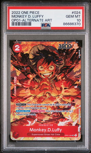 2022 One Piece Romance Dawn Alternate Art Monkey D. Luffy #OP01024 PSA 10
