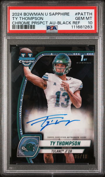 2024 Bowman University Chrome Bowman Chrome Sapphire Prospect Autographs Black Refractor Ty Thompson #PATTH /10 PSA 10