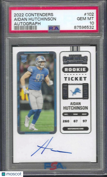 2022 Panini Contenders Aidan Hutchinson #102 Autograph PSA 10