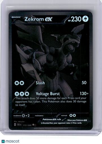 Black Bolt Zekrom ex Holo Black White Rare #172
