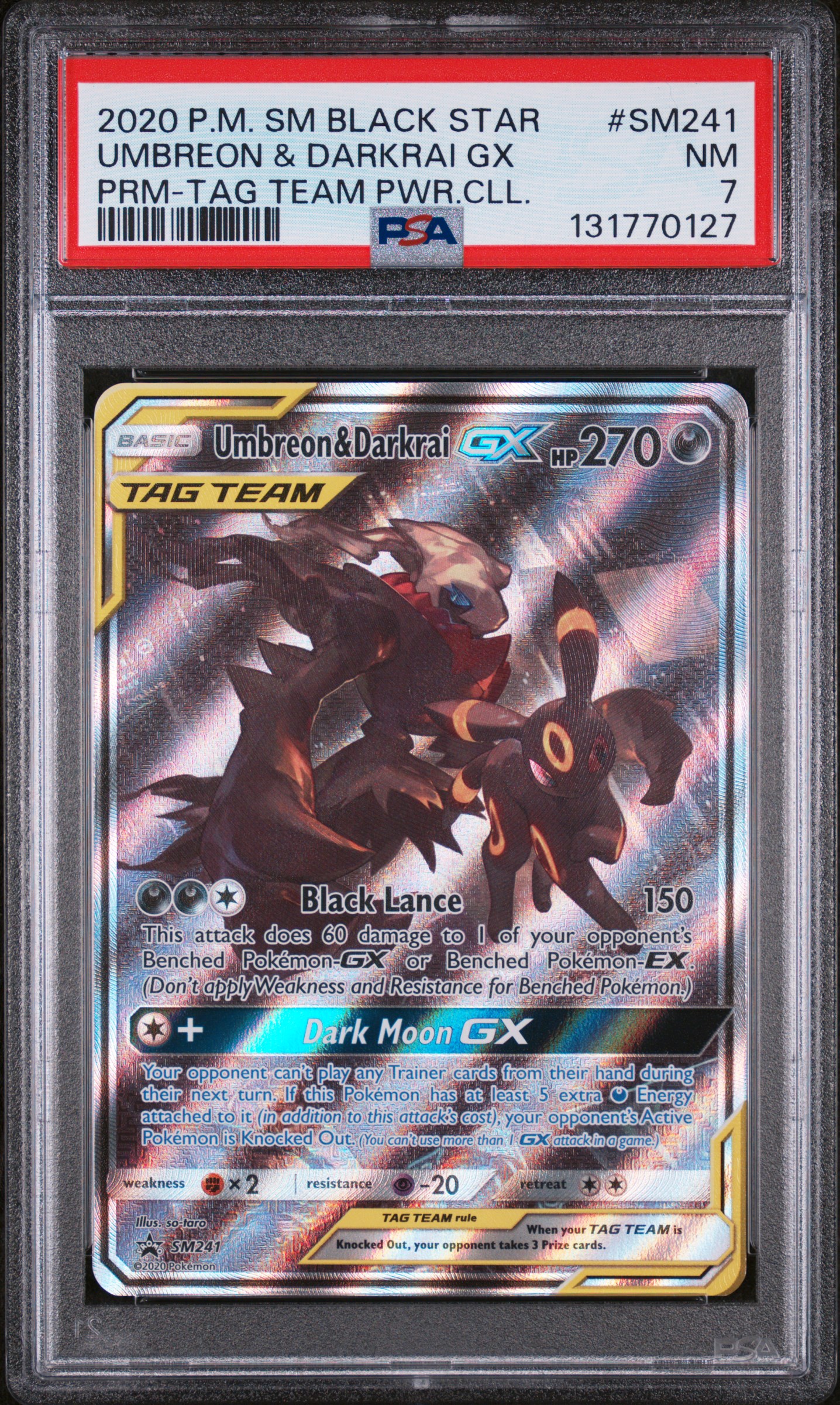 2020 Pokemon SM Black Star Promo Umbreon & Darkrai GX PRM-TAG Team PWR.CLL. PSA 7 #SM241