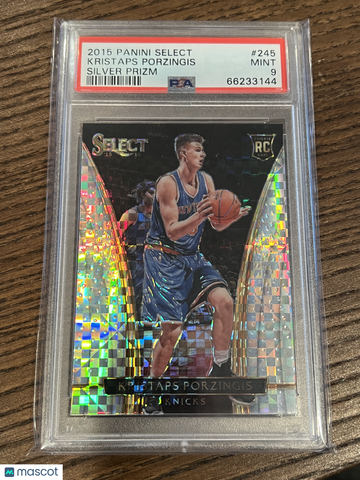 2015 Panini Select Kristaps Porzingis #245 Courtside Rookie RC Silver Prizm PSA 9