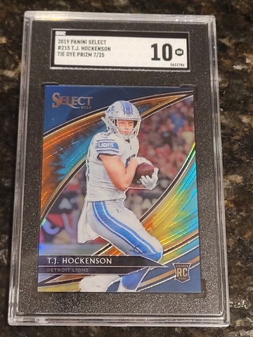 2019 TJ Hockenson Select Field Level Tie Dye PRIZM #/25 (SGC 10))