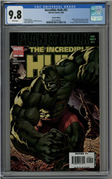 Incredible Hulk 92 CGC 9.8 Planet Hulk Bryan Hitch variant cover