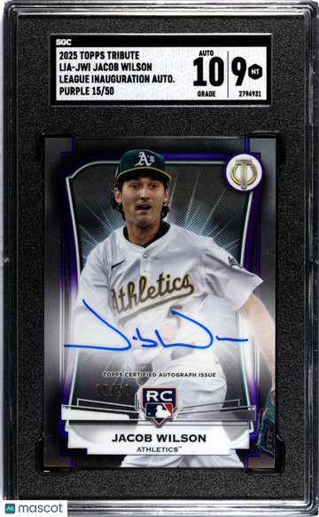 2025 Topps Tribute Jacob Wilson #LIA-JWI League Inauguration Autograph Purple SGC 9 Auto 10