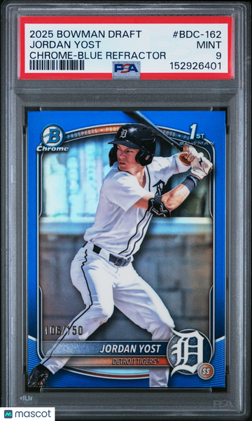 2025 Bowman Draft Jordan Yost #BDC-162 Chrome Blue Refractor PSA 9