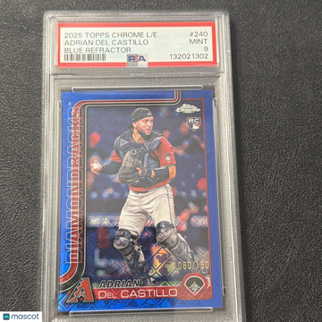 2025 Topps Chrome Adrian Del Castillo #240 Blue Refractor Parallel/Variety Rookie Base Set PSA 9