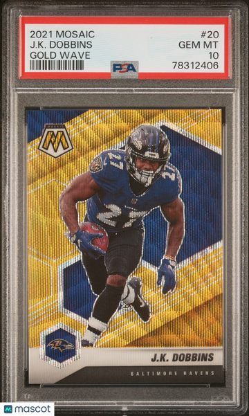 2021 Panini Mosaic J. K. Dobbins #20 Gold Wave PSA 10
