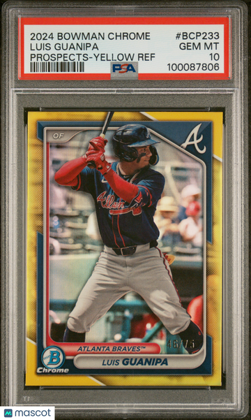 2024 Bowman Chrome Prospects Luis Guanipa #BCP233 Yellow Ref /75 PSA 10