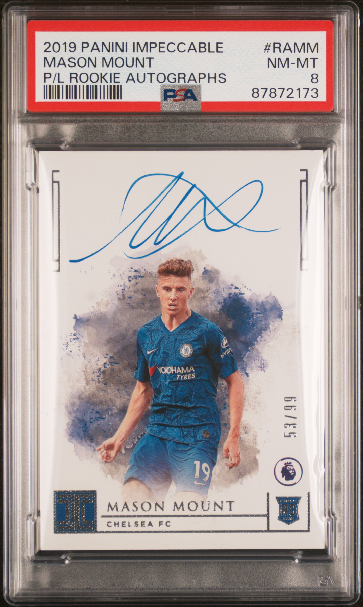 2019 Panini Impeccable Rookie Mason Mount #RA-MM RC Auto /99 PSA 8