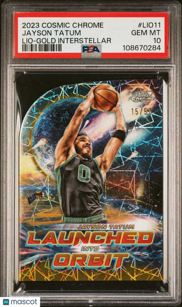 2023 Topps Cosmic Chrome Launched Into Orbit Jayson Tatum #LIO11 Lio Gold Interstellar /50 PSA 10