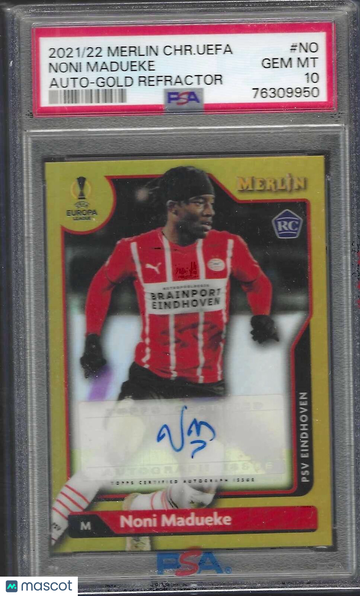 2021-2022 Topps Merlin Chrome UEFA League Autographs Noni Madueke #NO Gold Refractor PSA 10