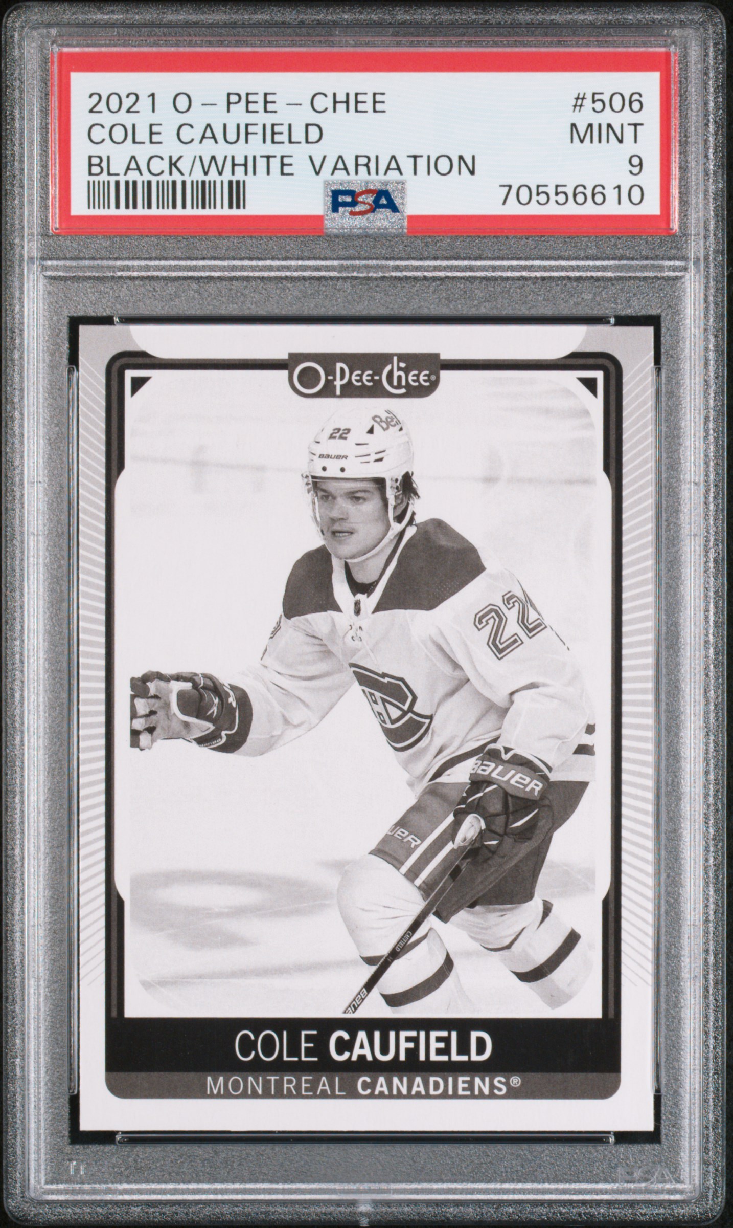 2021 O-Pee-Chee Cole Caufield #506 Black/White Variation PSA 9
