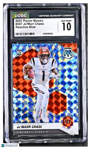 2021 Panini Mosaic Ja'Marr Chase #307 Reactive Blue Parallel/Variety Rookie Base Set 10