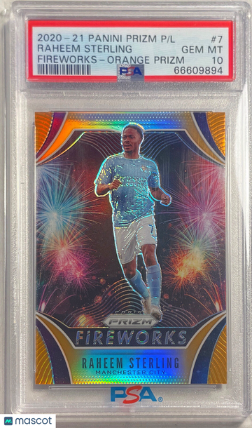 2020 Panini Prizm Premier League Fireworks Raheem Sterling #7 Orange PSA 10