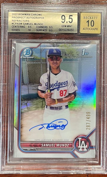2022 Bowman Chrome Samuel Munoz 1st Bowman Refractor /499 Auto Autograph bgs 9.5 10 La dodgers 