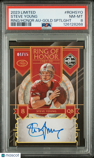 Steve Young 2023 Panini Limited #ROHSYO Gold Spotlight HOF 04/15 PSA 8